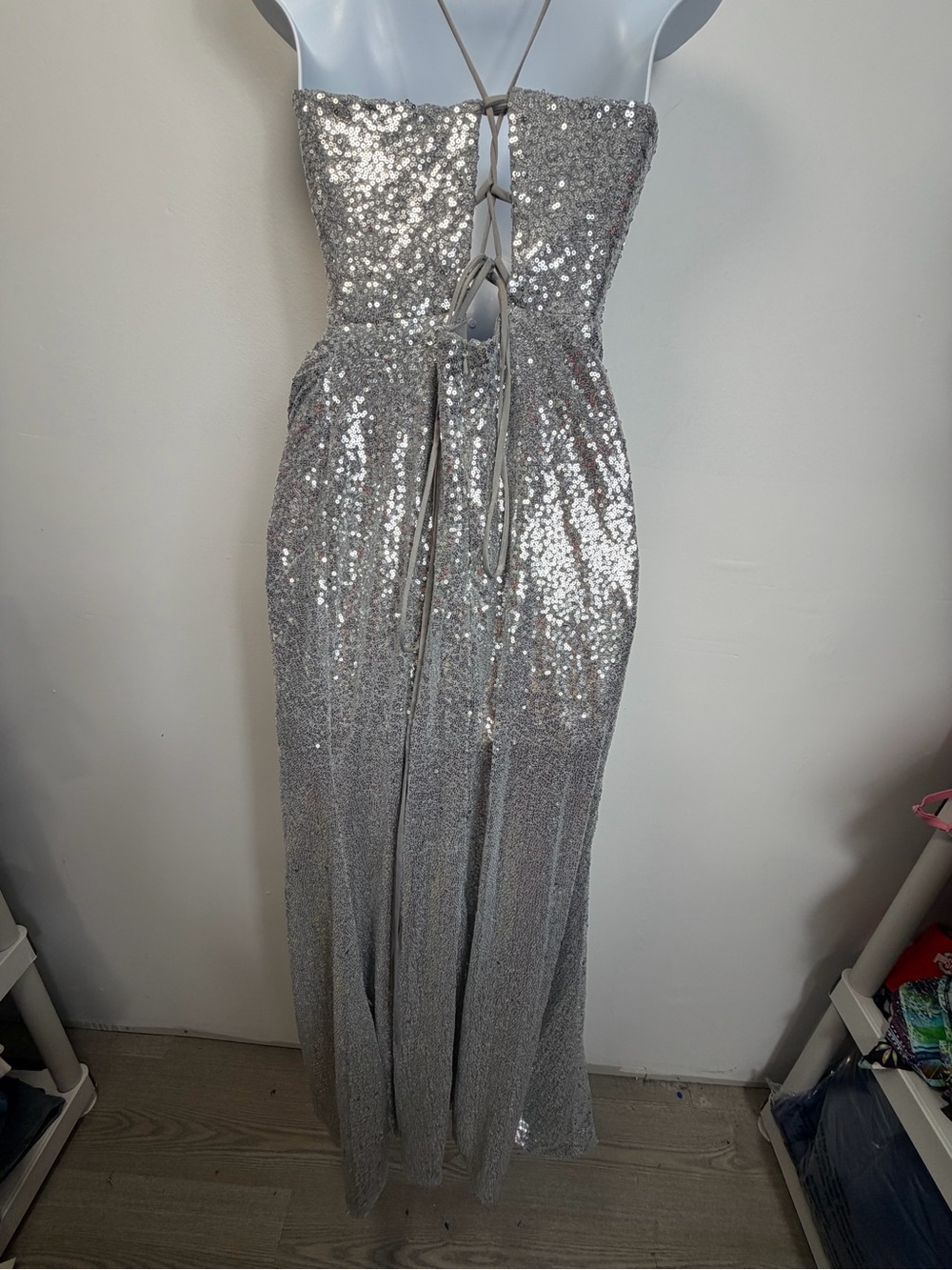 Sequin Corset Evening Gown in Silver - Picture 8 of 15